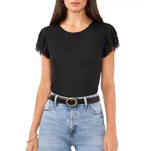 Vince Camuto Black Flutter Sleeve Top
